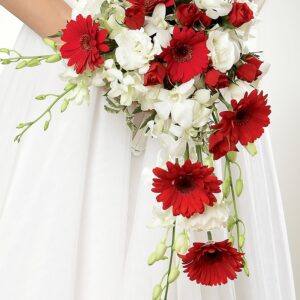 Crimson Gerbera & Orchid Shower Bridal Bouquet