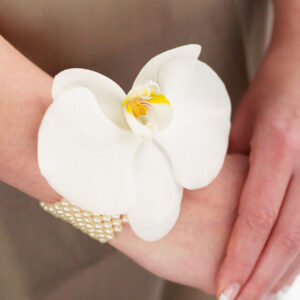 Pure White Orchid & Pearl Wrist Corsage