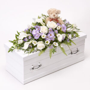 Children's Casket Spray with Teddy Bear Blue & Lilac