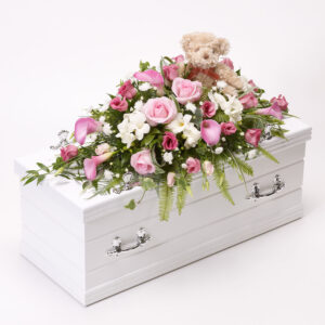 Children's Casket Spray with Teddy Bear Pink